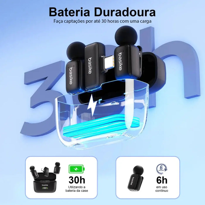 Microfone Basike Lapela Basike 009 Duplo Sem Fio Profissional Duplo Anti Ruído Tipo C - Basike Brasil Oficial