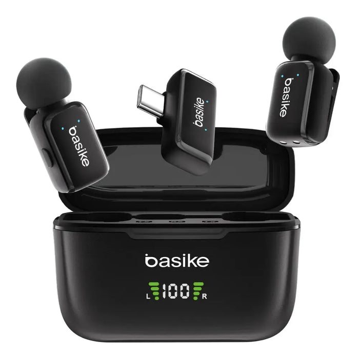 Microfone Basike Lapela Basike 009 Duplo Sem Fio Profissional Duplo Anti Ruído Tipo C - Basike Brasil Oficial