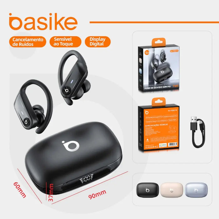 Fone De Ouvido Basike 318 Bluetooth 6.0 Ba FON 318 Tipo Gancho TWS IPX6 Cancelamento de Ruido - Basike Brasil Oficial