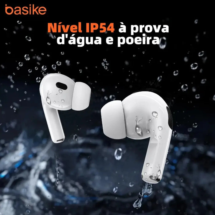 FON 12061 — Fone de Ouvido TWS Sem Fio Bluetooth Branco com Cancelamento de Ruido IPX5 - Basike Brasil Oficial