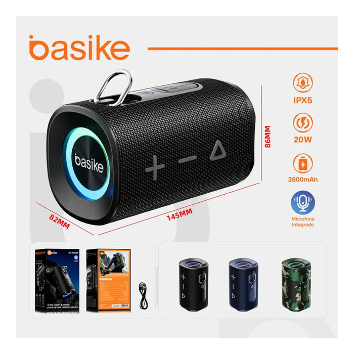 Caixa de Som Basike Ba MD 238 20w 2600mAh á Prova D`água Ipx5 Bluetooth Função TWS - Basike Brasil Oficial