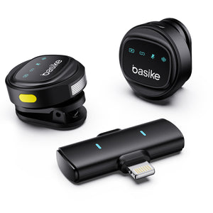 Microfone  Lapela Basike Ba MIC 006 Bluetooth Redondo Duplo Imã Redução de Ruido - Lightning