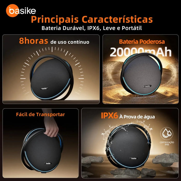 Caixa de Som Basike Ba MD 300 Sem Fio 300W RGB Com TWS Basike