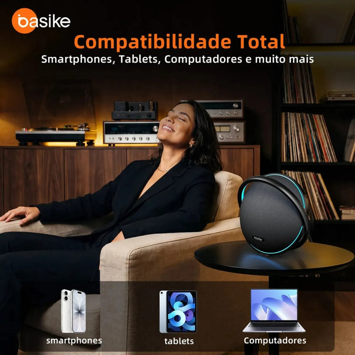 Caixa de Som Basike Ba MD 300 Sem Fio 300W RGB Com TWS Basike