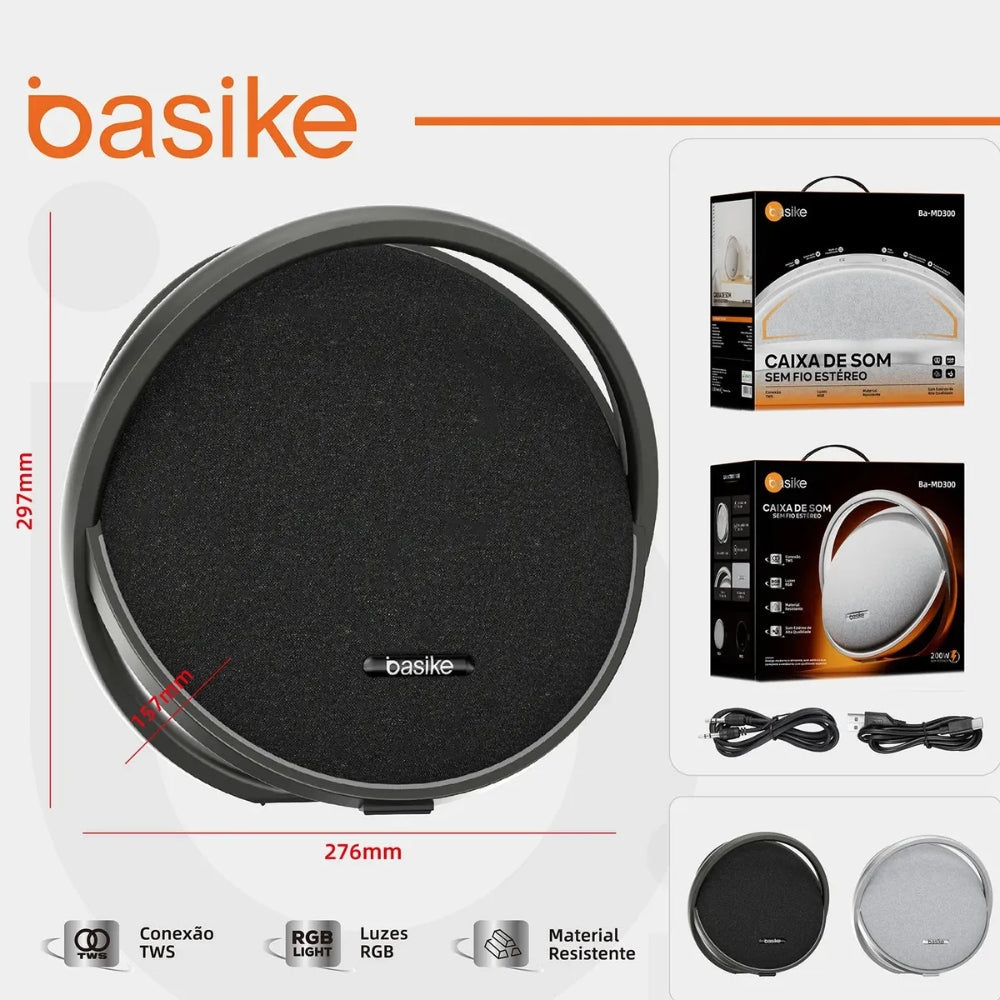 Caixa de Som Basike Ba MD 300 Sem Fio 300W RGB Com TWS – Basike