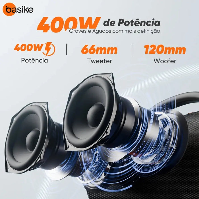 Caixa de Som Basike Ba RAD 321 400W Subwoofer Ativo Boombox Bass Boost Com RGB - Basike Brasil Oficial