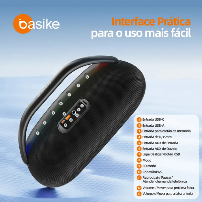 Caixa de Som Basike Ba MD 298 Bluetooth 200W Luz RGB tWS 18000mAh Basike