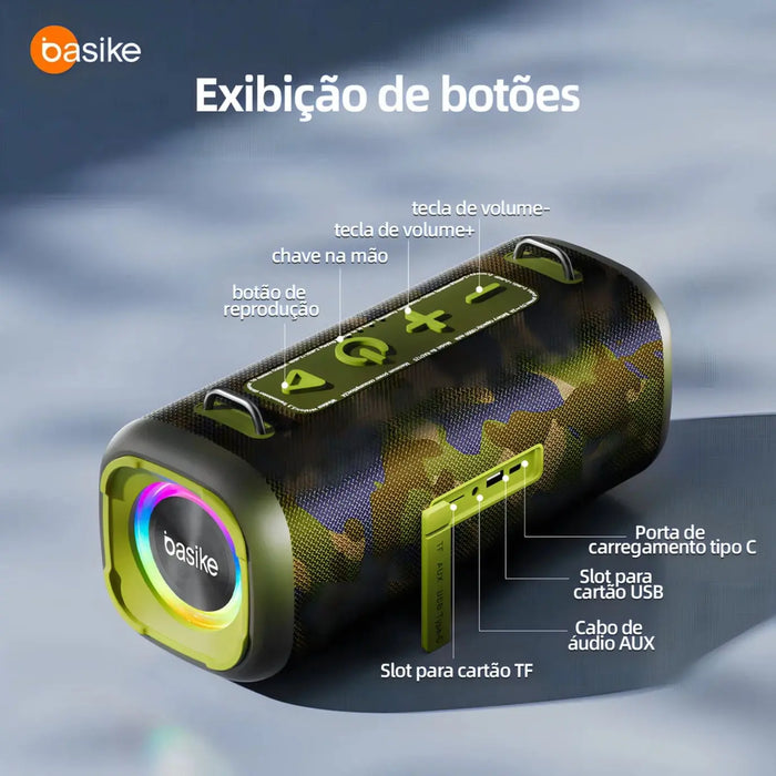 Caixa de Som Basike Ba RAD 125 160W Bluetooth 5.3 RGB IPX6 8h de Bateria - Basike Brasil Oficial