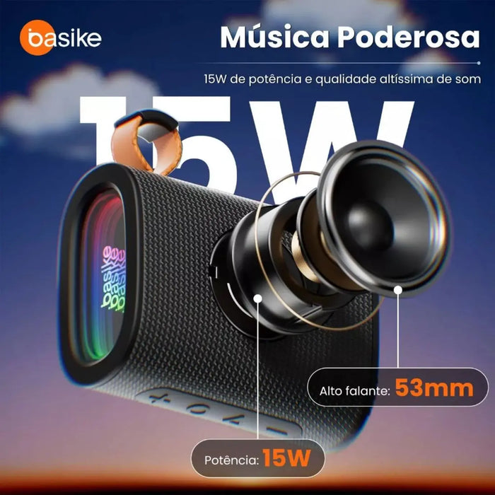Caixa de Som Basike Ba RAD 184 18w Portátil Com RGB SubWoofer 40 Horas - Basike Brasil Oficial