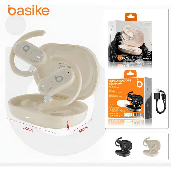 Fone de Ouvido Basike 158 Bluetooth Sem fio IPX6 à Prova D`Água Com Cancelamento de Ruido ENC Tipo Ganhco - Basike Brasil Oficial