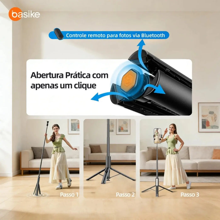 Tripé Basike Ba SPO 259 Abre Automático 1.77 Metros Controle Suporte Portátil Giratorio 360 (Cópia) - Basike Brasil Oficial