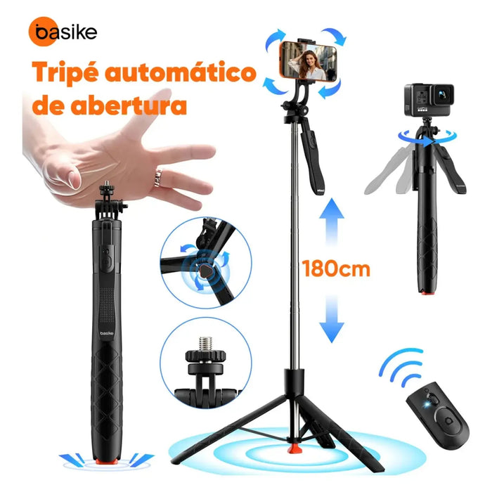 Tripé Basike Ba SPO 430 1.80 Metros Universal Estável 306 Bastão Selfie Com Controle - Basike Brasil Oficial