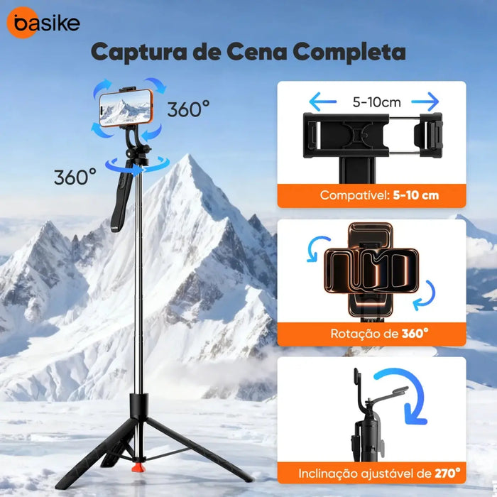 Tripé Basike Ba SPO 430 1.80 Metros Universal Estável 306 Bastão Selfie Com Controle - Basike Brasil Oficial