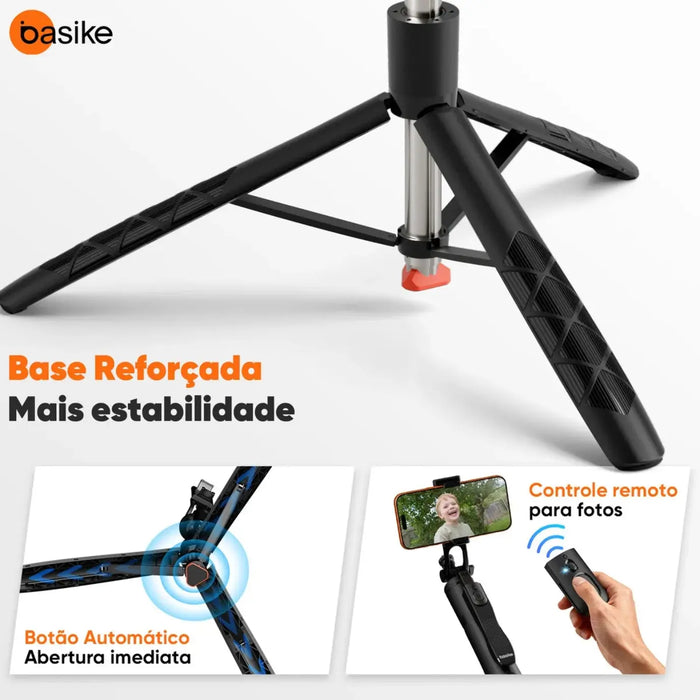 Tripé Basike Ba SPO 430 1.80 Metros Universal Estável 306 Bastão Selfie Com Controle - Basike Brasil Oficial