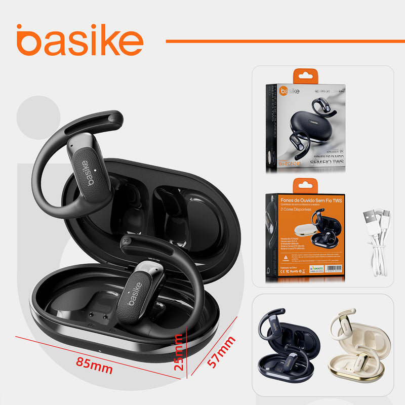 Fone de Ouvido Basike Ba FON 249 Esportivo Som Estéreo Tipo Gancho