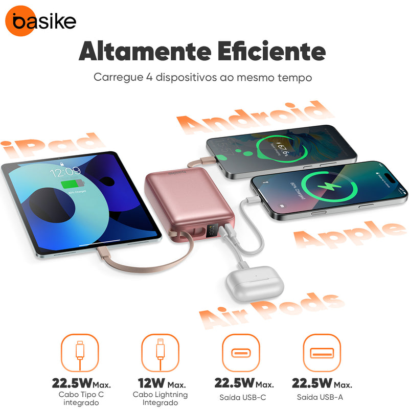 Power Bank B201 Basike 20.000mAh Carregamento Rápido 22.5W Saída Dupla Com Display