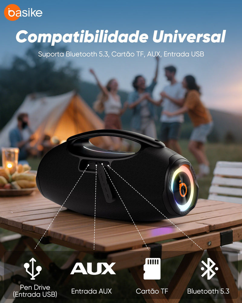 Caixa de Som Basike Ba RAD 337 80W Boombox Sem Fio Bluetooth IPX6 TWS