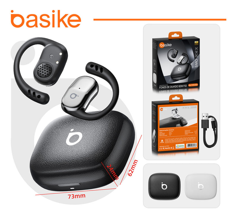 Fone De Ouvido Basike Ba FON 305 Bluetooth 5.4 Ear Buds Sem Fio Tioi Gancho Esportavio para Academia.