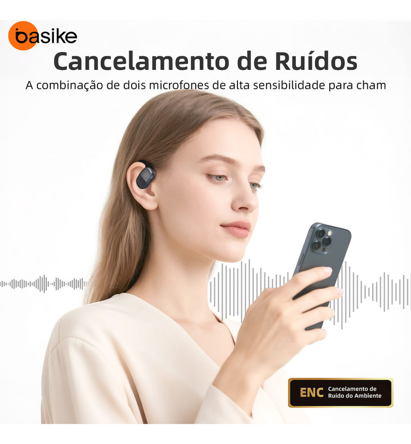 Fone De Ouvido Basike Ba FON 305 Bluetooth 5.4 Ear Buds Sem Fio Tioi Gancho Esportavio para Academia.