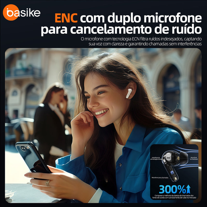 Fone de Ouvido Basike Ba FON 248 Bluetooth Com Cancelamento de Ruido Bateria de 40 horas Com Microfone