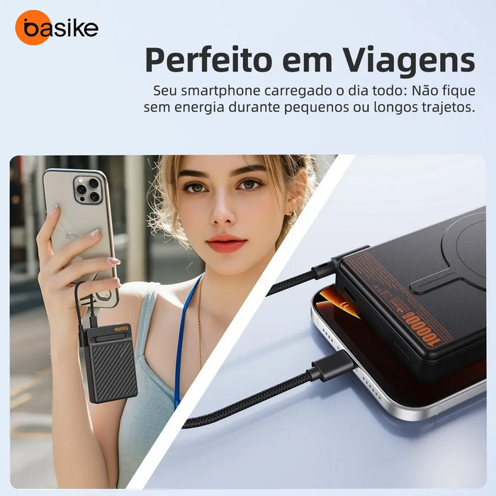Carregador Portátil Power Bank Basike Ba POW 219 10.000mAh Com indução Ultra fFino - Basike Brasil Oficial