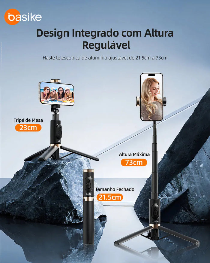 Tripé Bastão Basike Ba-SPO260 0,70m Pau de Selfie Mini Portátil Com Controle - Basike Brasil Oficial