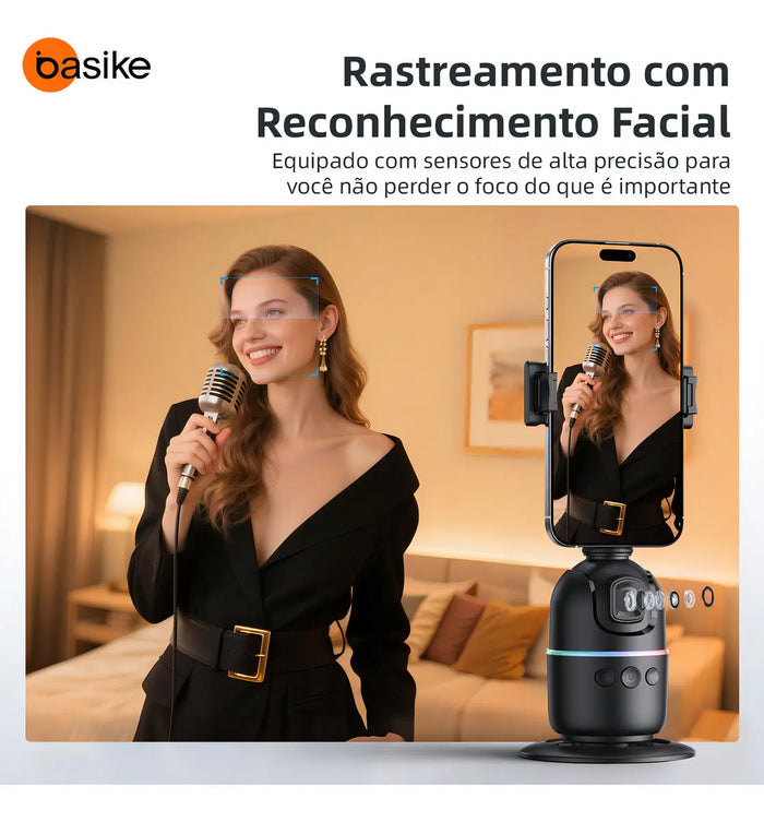 Gimbal Basike Ba-SPO264 Suporte Inteligente 360º Rastreador com IA Segue Rosto - Basike Brasil Oficial
