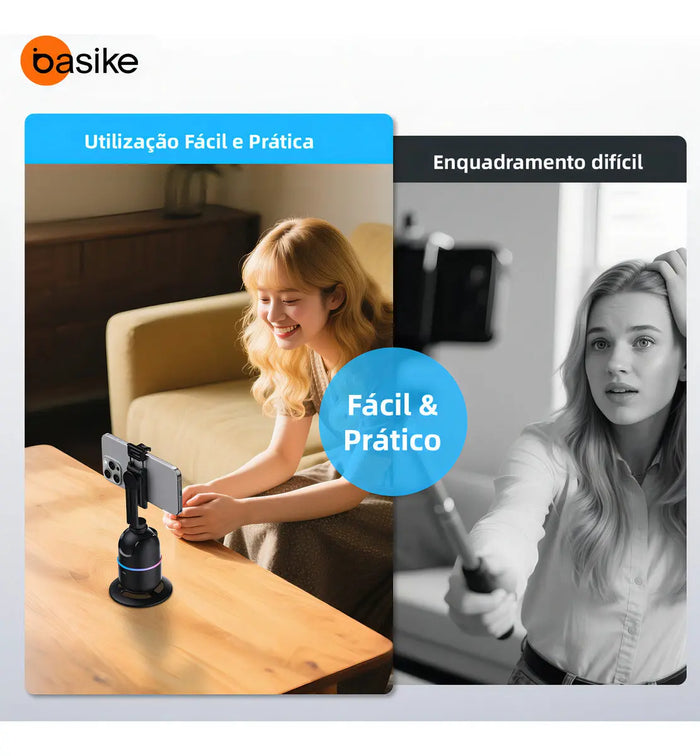Gimbal Basike Ba-SPO264 Suporte Inteligente 360º Rastreador com IA Segue Rosto - Basike Brasil Oficial