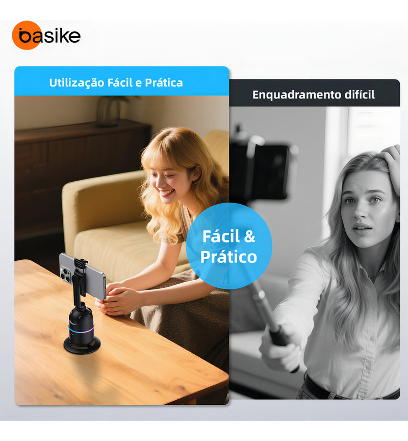 Gimbal Basike Ba-SPO264 Suporte Inteligente 360º Rastreador com IA Segue Rosto