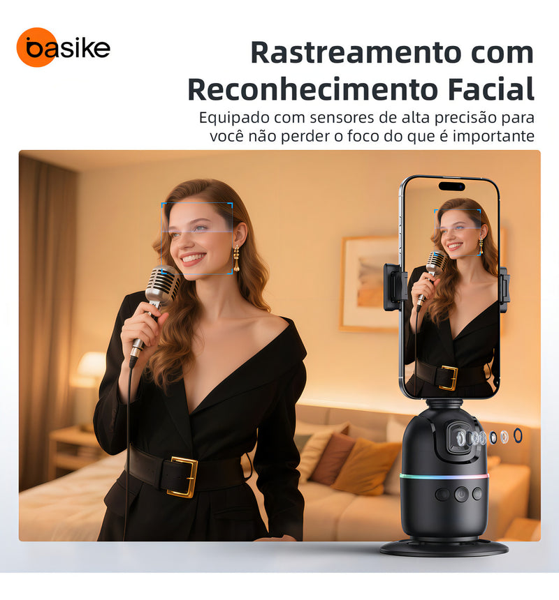 Gimbal Basike Ba-SPO264 Suporte Inteligente 360º Rastreador com IA Segue Rosto