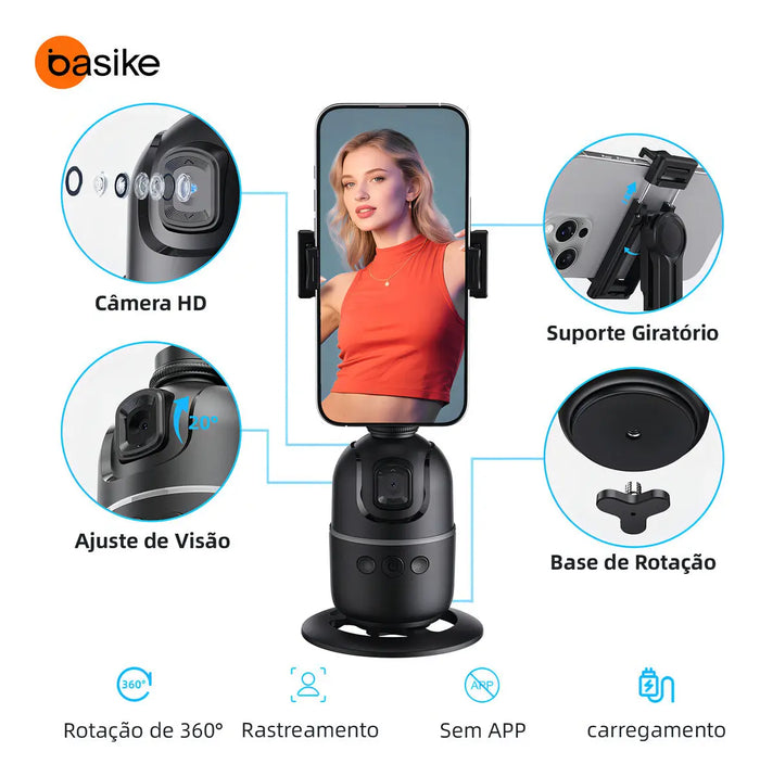Gimbal Basike Ba-SPO264 Suporte Inteligente 360º Rastreador com IA Segue Rosto - Basike Brasil Oficial