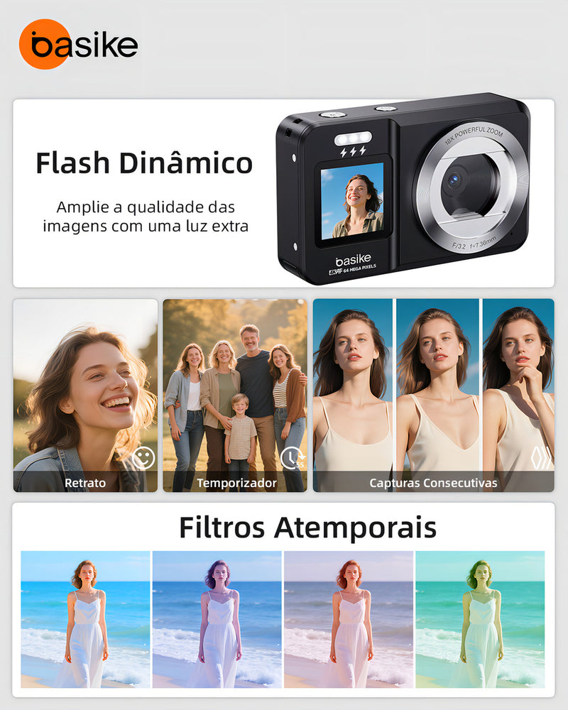 Câmera Fotográfica Basike Ba-CAM315 Digital 4k Dual Screen 2.8 HD Autofocus
