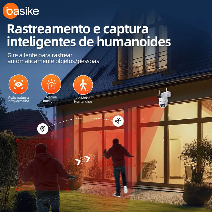 Câmera de Segurança Basike Ba CAM 002 4K para Telhado Externo Rastreamento de Pessoas 8x Zoom Controle Wi-Fi Lente Dupla Visão Noturna Rotação - Basike Brasil Oficial