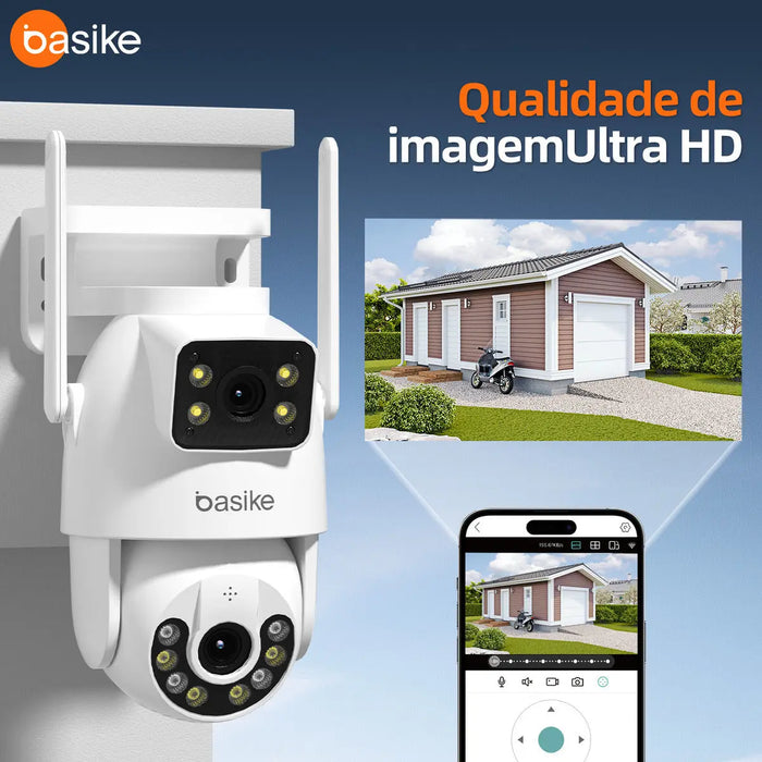 Câmera de Segurança Basike Ba CAM 002 4K para Telhado Externo Rastreamento de Pessoas 8x Zoom Controle Wi-Fi Lente Dupla Visão Noturna Rotação - Basike Brasil Oficial
