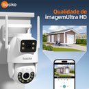 Câmera de Segurança Basike Ba CAM 002 4K para Telhado Externo Rastreamento de Pessoas 8x Zoom Controle Wi-Fi Lente Dupla Visão Noturna Rotação 355°/90° Áudio Bidirecional Armazenamento em Nuvem/TF