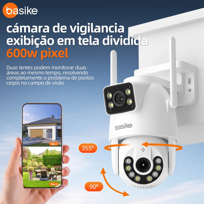 Câmera de Segurança Basike Ba CAM 002 4K para Telhado Externo Rastreamento de Pessoas 8x Zoom Controle Wi-Fi Lente Dupla Visão Noturna Rotação - Basike Brasil Oficial