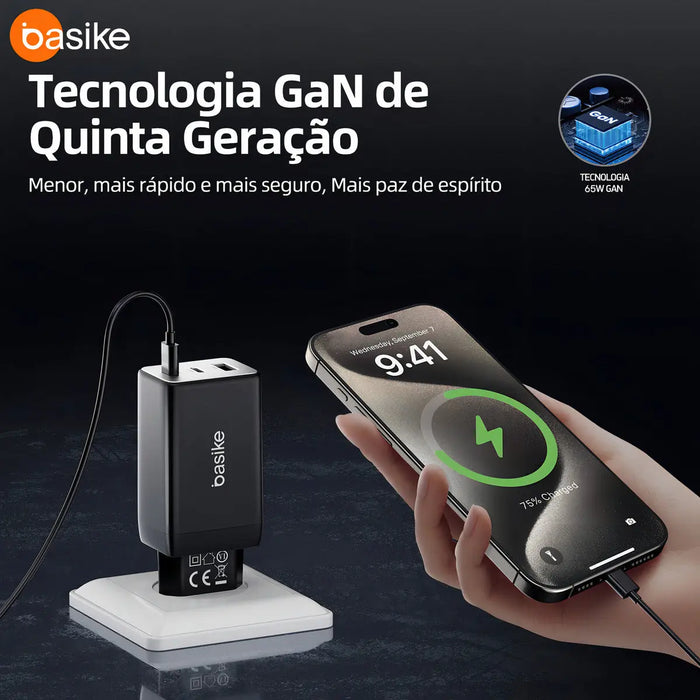 Carregador Basike Ba CAR 072 65W Turbo Tipo-C e USB Rápido - Basike Brasil Oficial