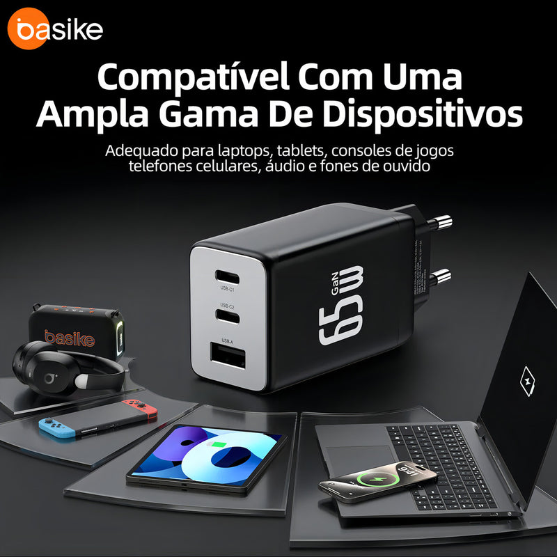 Carregador Basike Ba CAR 072 65W Turbo Tipo-C e USB Rápido