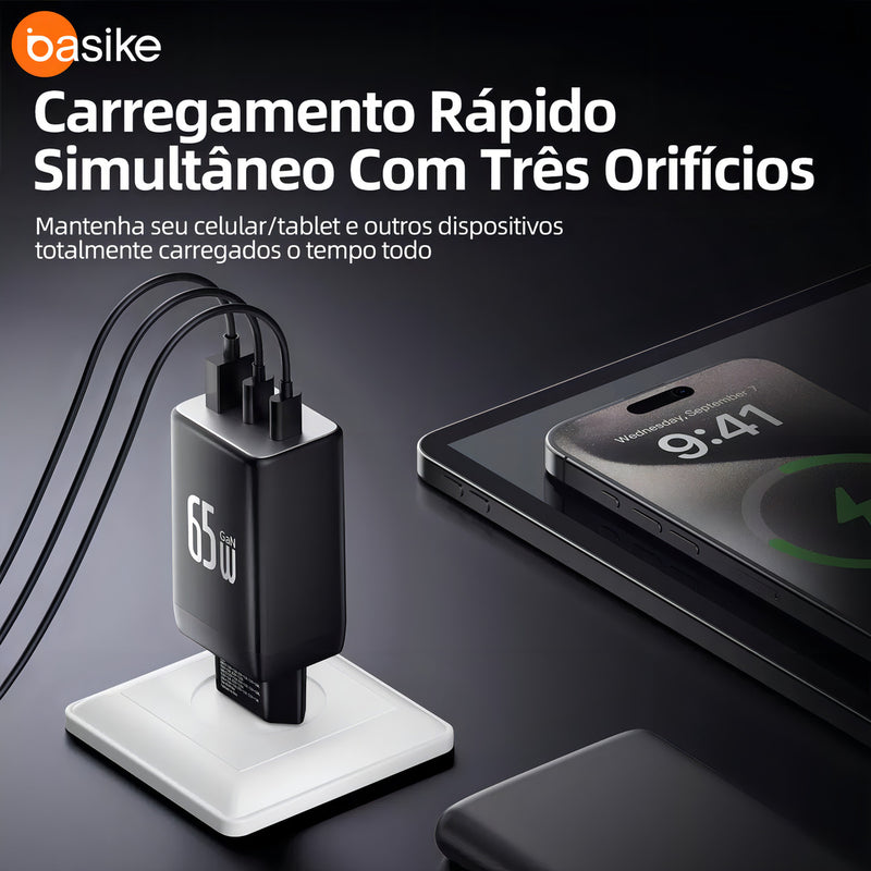 Carregador Basike Ba CAR 072 65W Turbo Tipo-C e USB Rápido