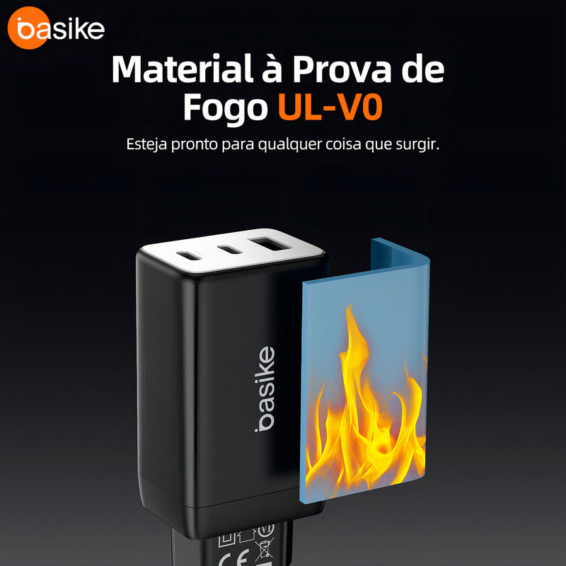Carregador Basike Ba CAR 072 65W Turbo Tipo-C e USB Rápido