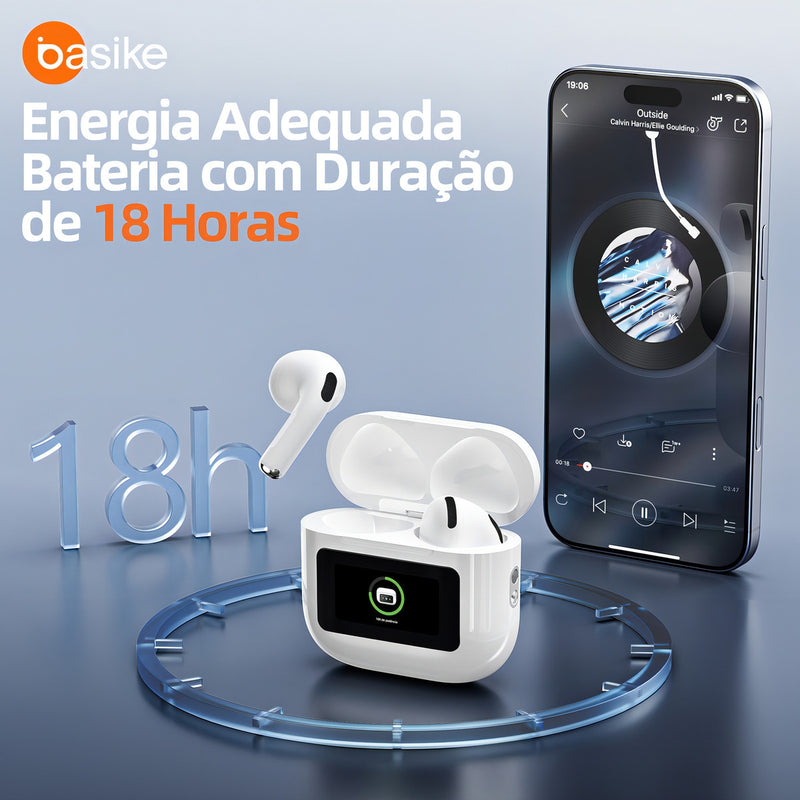Fone de Ouvido Basike Bluetooth Ba FON 6697 Sem Fio Com Tela Touch LCD in-ear TWS