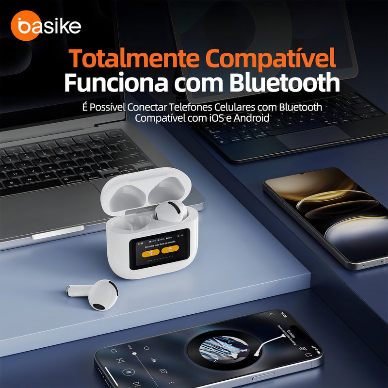 Fone de Ouvido Basike Bluetooth Ba FON 6697 Sem Fio Com Tela Touch LCD in-ear TWS