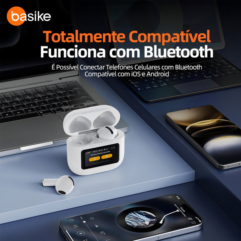 Fone de Ouvido Basike Bluetooth Ba FON 6697 Sem Fio Com Tela Touch LCD in-ear TWS