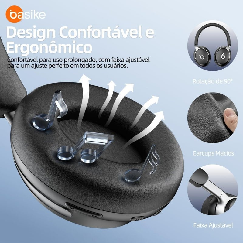 Fone de Ouvido Basike Ba FON 137 Bluettoh ANC Redução de Ruído Ativo com Microfone