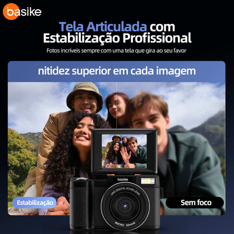 Câmera Fotografica Basike Ba CAM306 Digital 5K 64mp 18x Inteligente com AI Cartão Sd 32gb