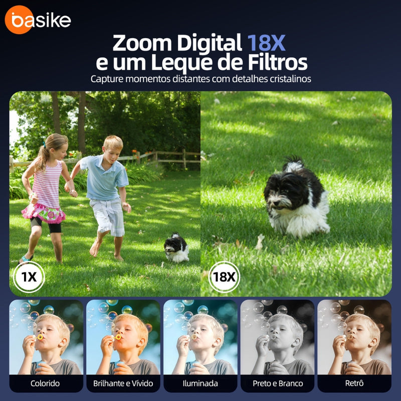 Câmera Fotografica Basike Ba CAM306 Digital 5K 64mp 18x Inteligente com AI Cartão Sd 32gb