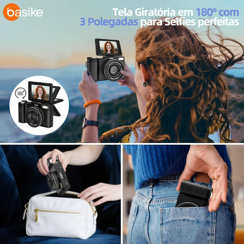 Câmera Fotografica Basike Ba CAM306 Digital 5K 64mp 18x Inteligente com AI Cartão Sd 32gb