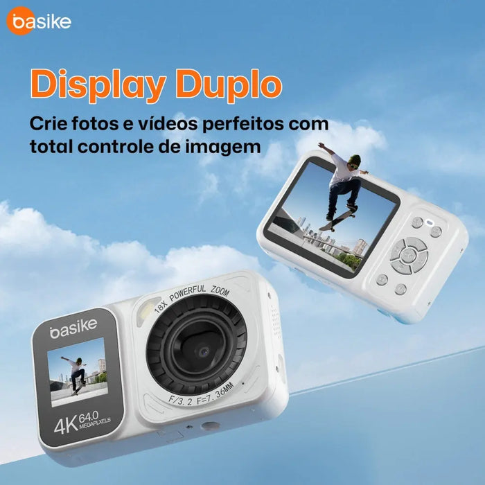 Câmera Fotografica Basike Ba CAM 215 Digital 4k Ultra HD 64mp Com Zoom AF Tela Dupla - Basike Brasil Oficial