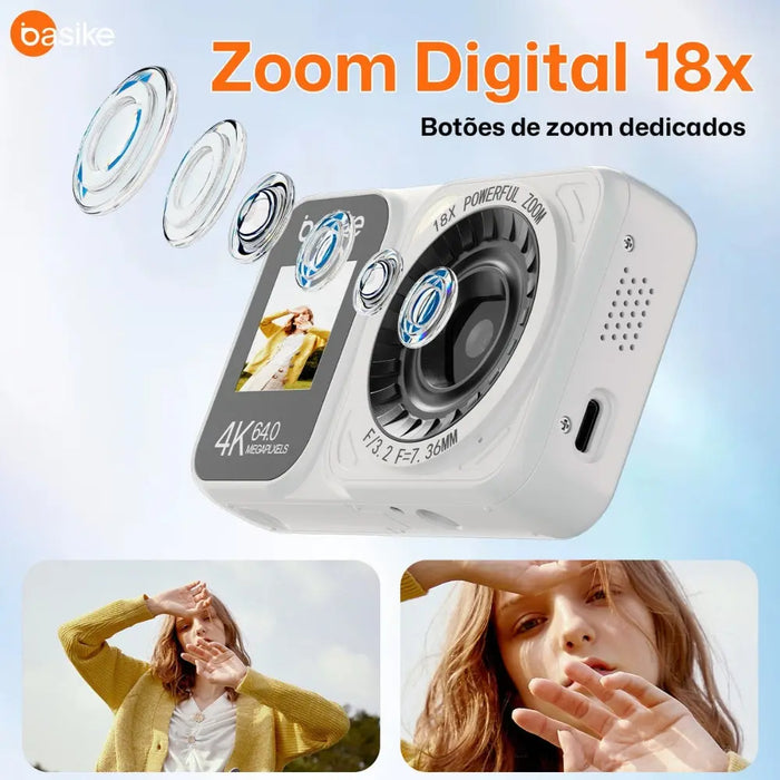 Câmera Fotografica Basike Ba CAM 215 Digital 4k Ultra HD 64mp Com Zoom AF Tela Dupla - Basike Brasil Oficial