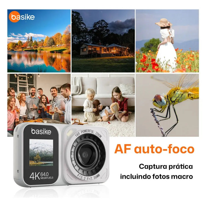 Câmera Fotografica Basike Ba CAM 215 Digital 4k Ultra HD 64mp Com Zoom AF Tela Dupla - Basike Brasil Oficial
